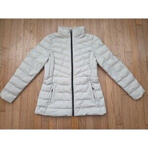32 Degrees Heat Ladies Puffer Jacket Full Zip Hooded  Beige-Gray Women Medium